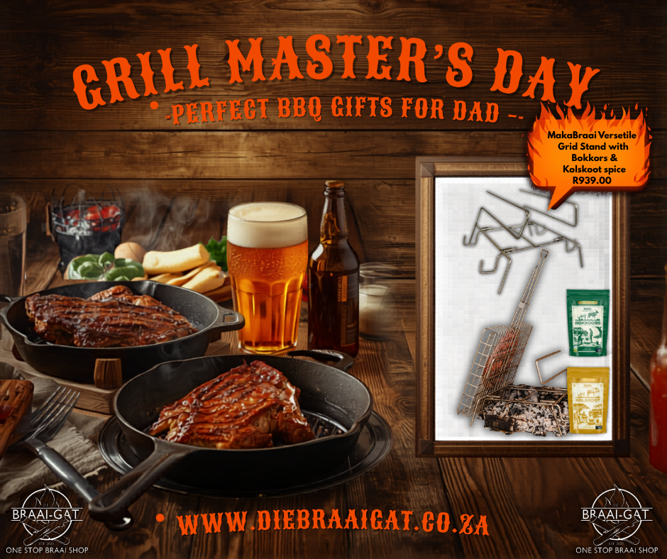 Father’s Day Braai Gift Pack – Makabraai Grid Stand, Kolskoot & Bokkoors Spice Pack