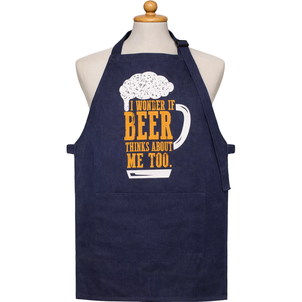“I Wonder If Beer Thinks About Me Too” Denim Apron – Funny Braai & Beer Lover Essential 🍺🔥