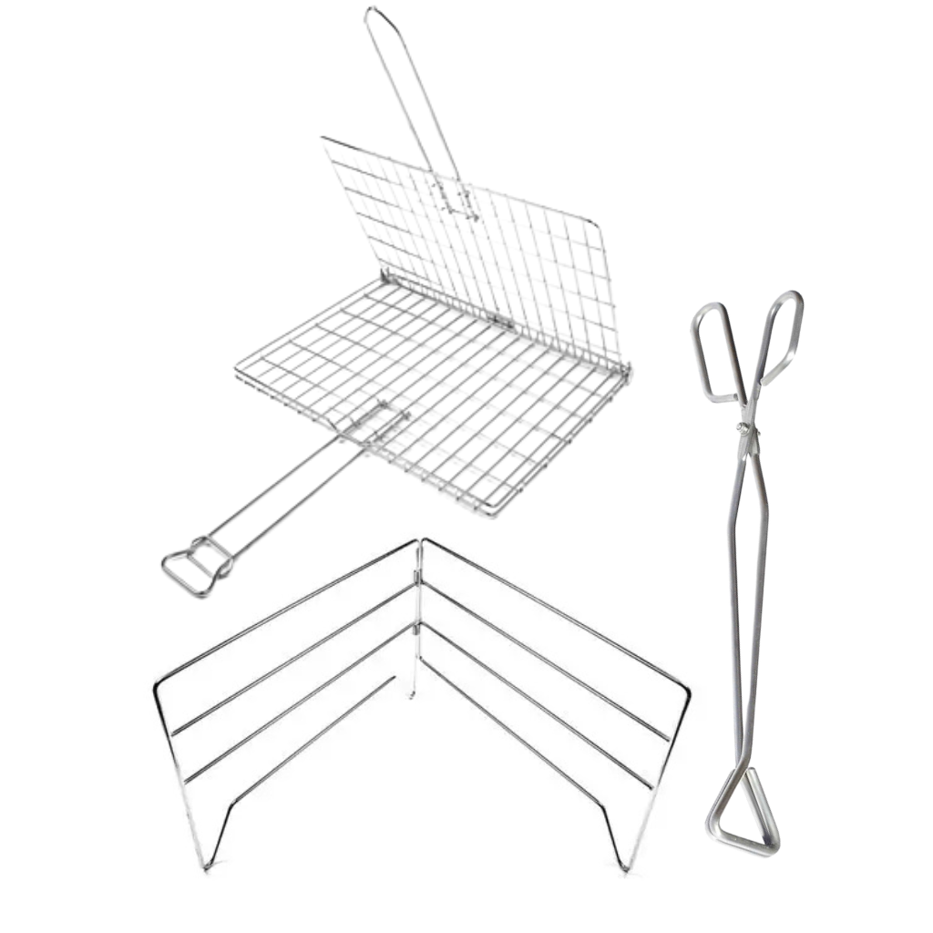 Stainless-Steel Braai set Combo – Grid Stand, Hands-Free Grid & Braai Tong Set