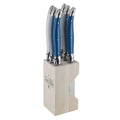 Andre Verdier Laguiole Steak Knife Set 6pc with Wooden Stand - Azure