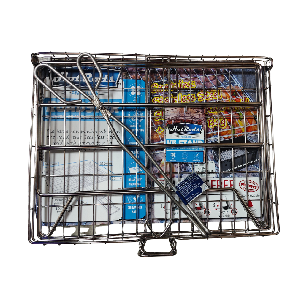 Stainless-Steel Braai set Combo – Grid Stand, Hands-Free Grid & Braai Tong Set