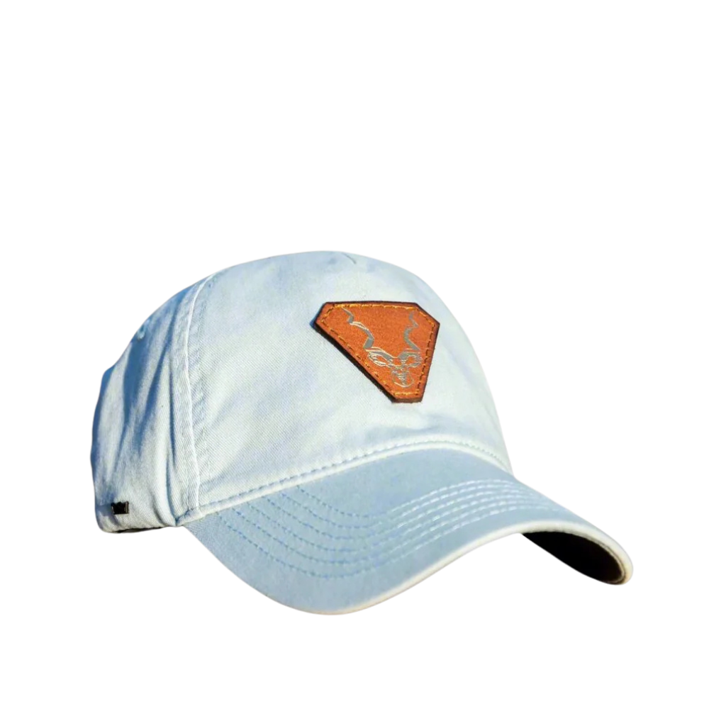 Vintage Sky Bue Cap with leather kudu