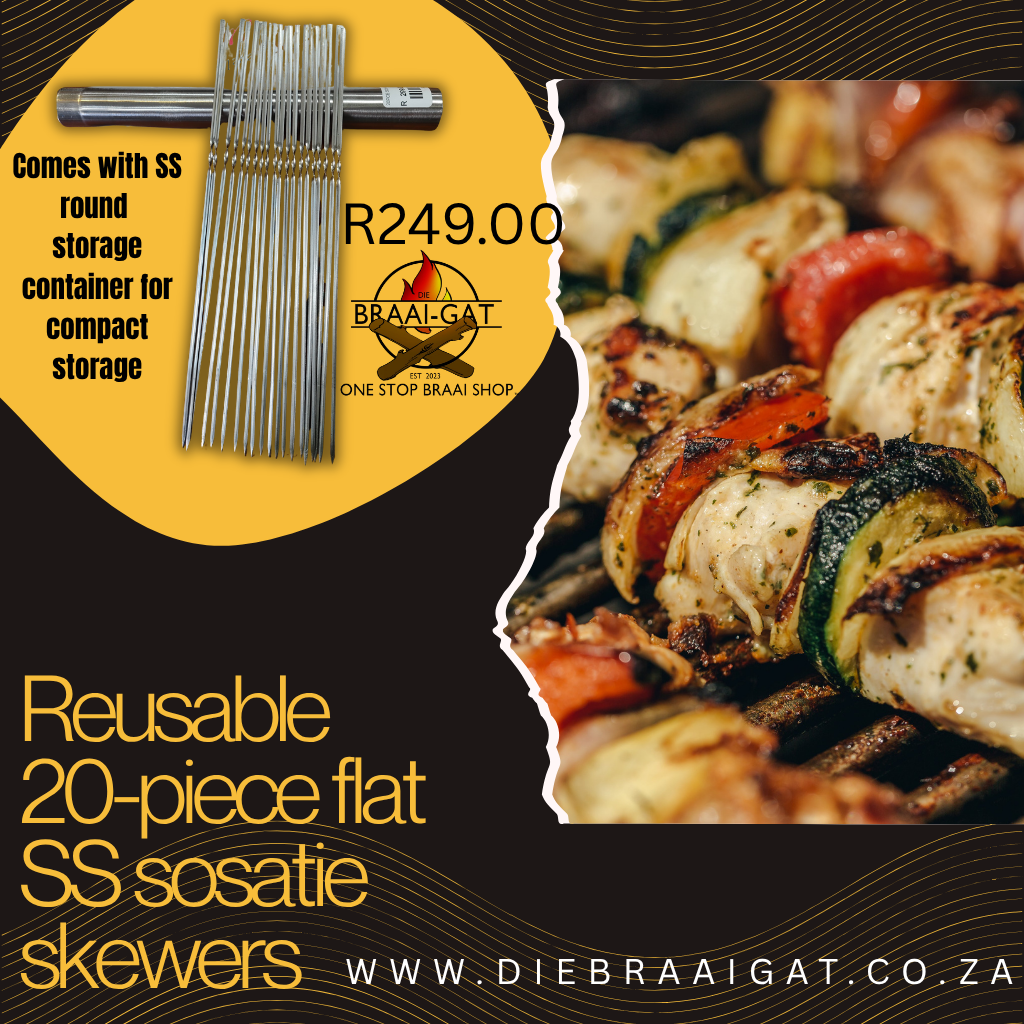 Stainless Steel Sosatie Skewers (20 Piece Set) with Storage Tube – Perfect Braai Essential 🔥